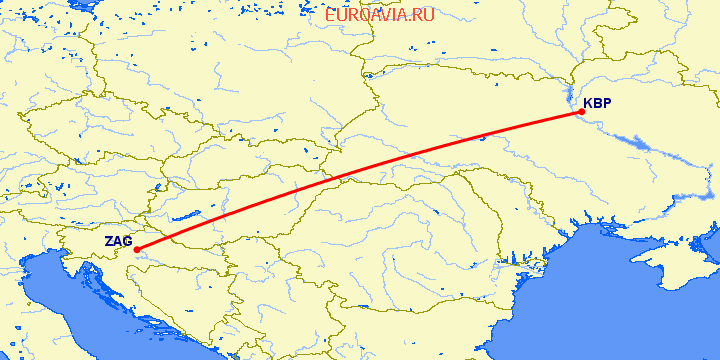 перелет Загреб — Киев на карте