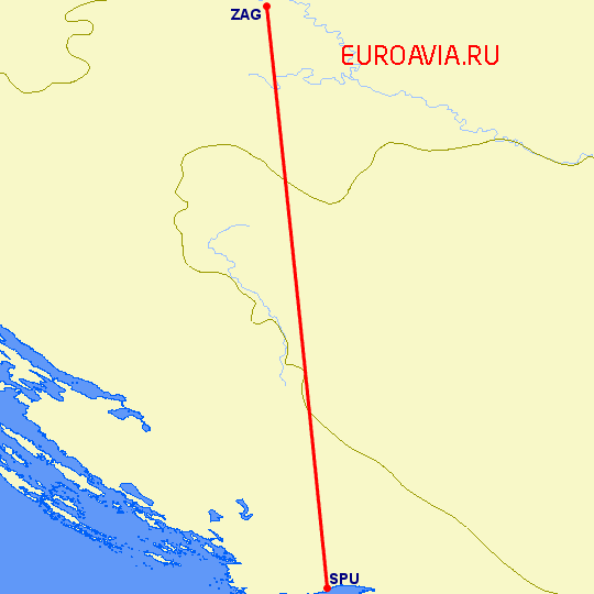 перелет Загреб — Сплит на карте