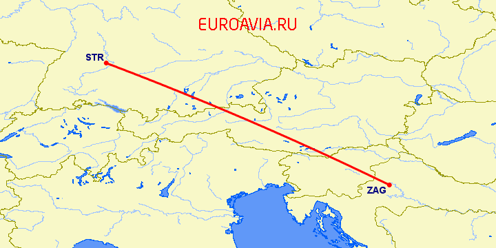 перелет Загреб — Штуттгард на карте