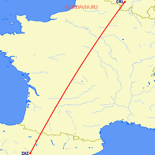 перелет Сарагоса — Шарлеруа на карте