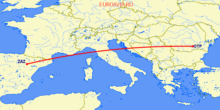 перелет Сарагоса — Бухарест на карте