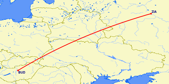 перелет Москва — Будапешт на карте