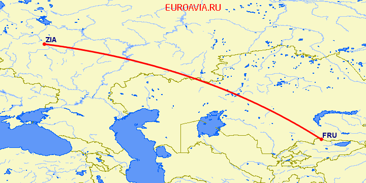 перелет Москва — Бишкек на карте