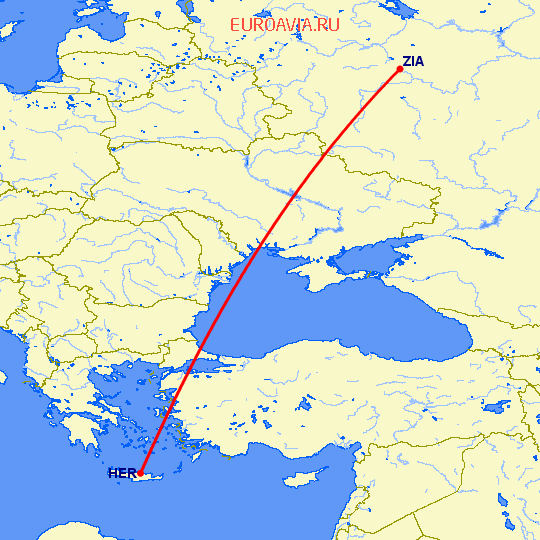 перелет Москва — Ираклион на карте