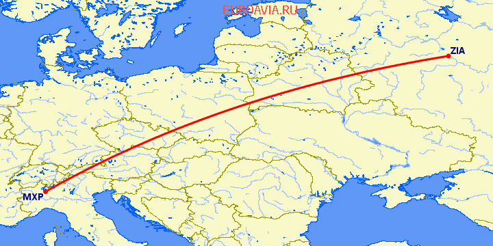 перелет Москва — Милан на карте