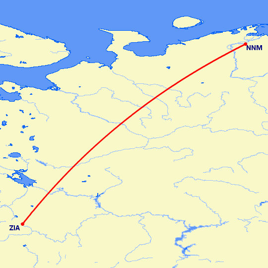 перелет Москва — Нарьян Мар на карте