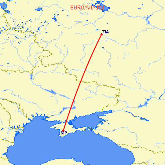 перелет Москва — Симферополь на карте
