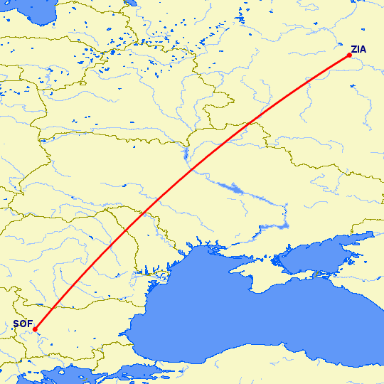 перелет Москва — София на карте