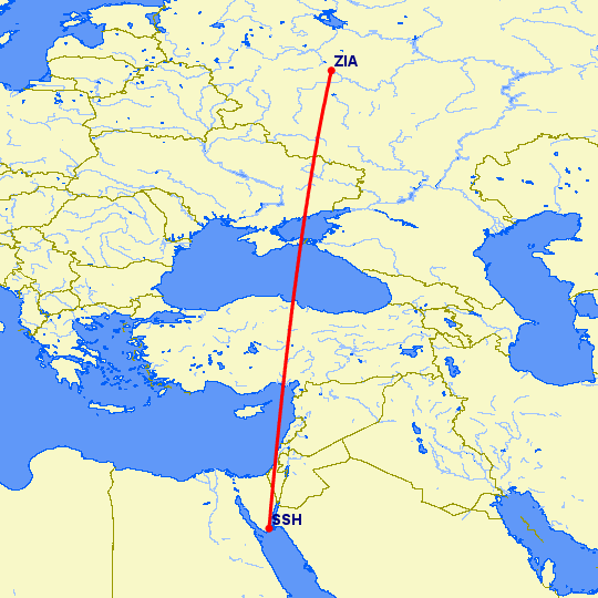 перелет Москва — Шарм эль Шейх на карте