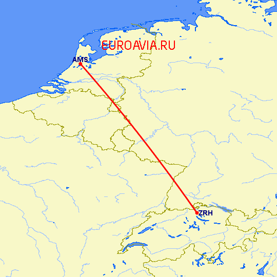перелет Цюрих — Амстердам на карте