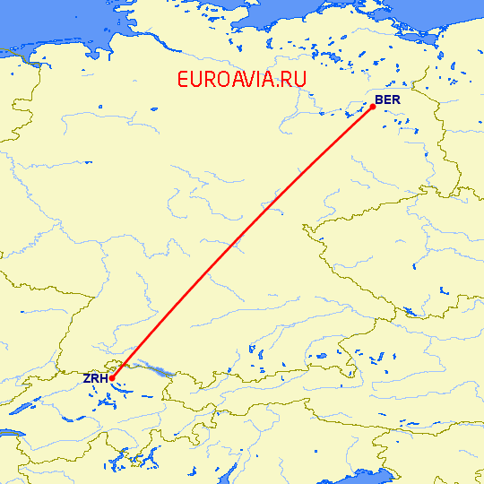 перелет Цюрих — Берлин на карте