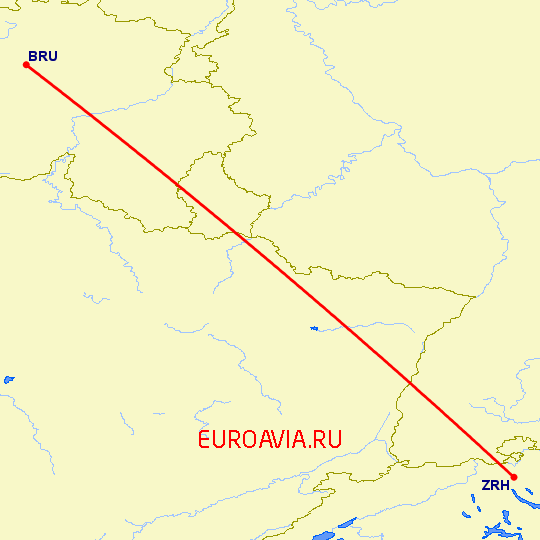 перелет Цюрих — Брюссель на карте