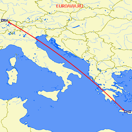 перелет Цюрих — Chania на карте