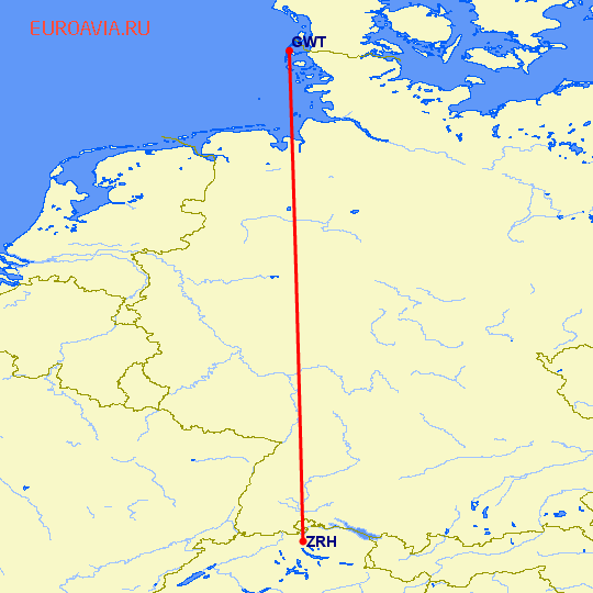 перелет Цюрих — Вестерланд на карте
