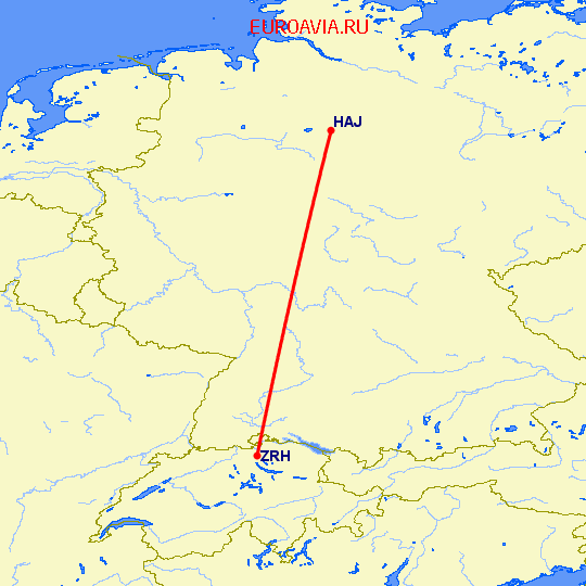перелет Цюрих — Ганновер на карте