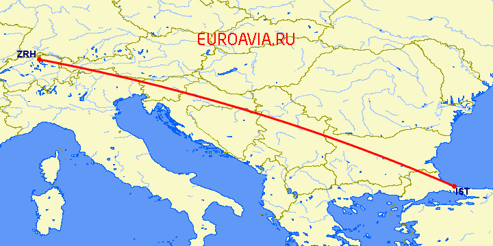 перелет Цюрих — Стамбул на карте