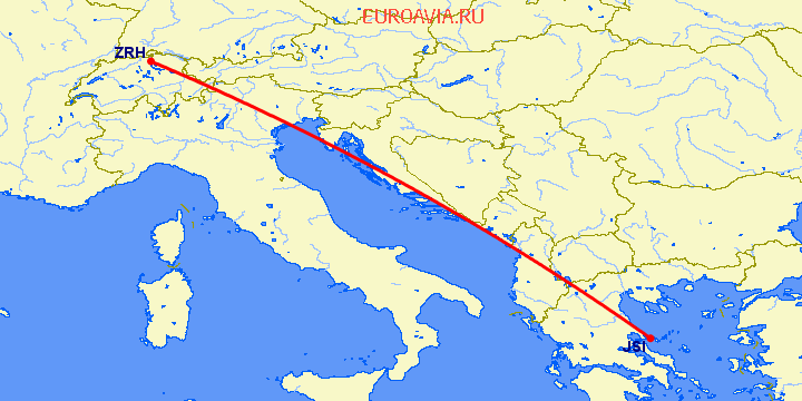 перелет Цюрих — Скиатлос на карте