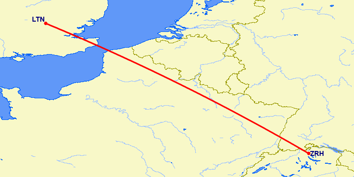 перелет Цюрих — Luton на карте