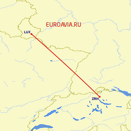 перелет Цюрих — Люксембург на карте