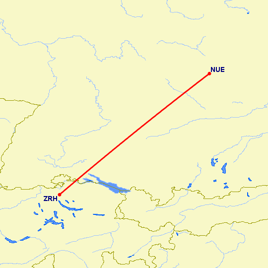 перелет Цюрих — Нюремберг на карте