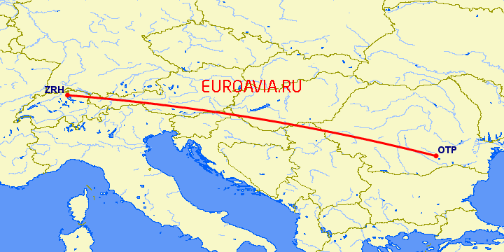 перелет Цюрих — Бухарест на карте