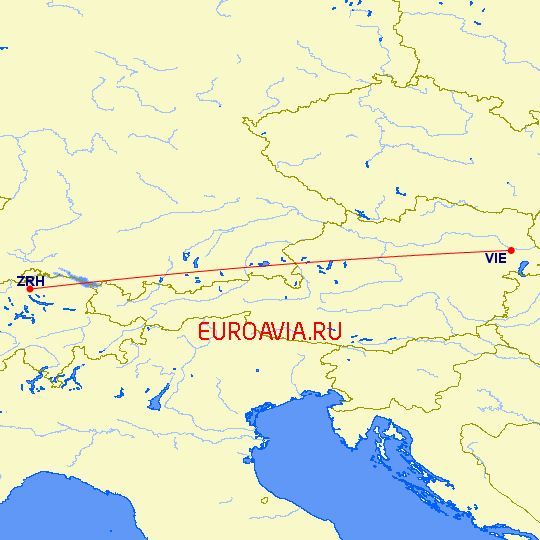 перелет Цюрих — Вена на карте