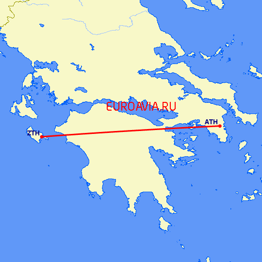 перелет Закинтос — Афины на карте