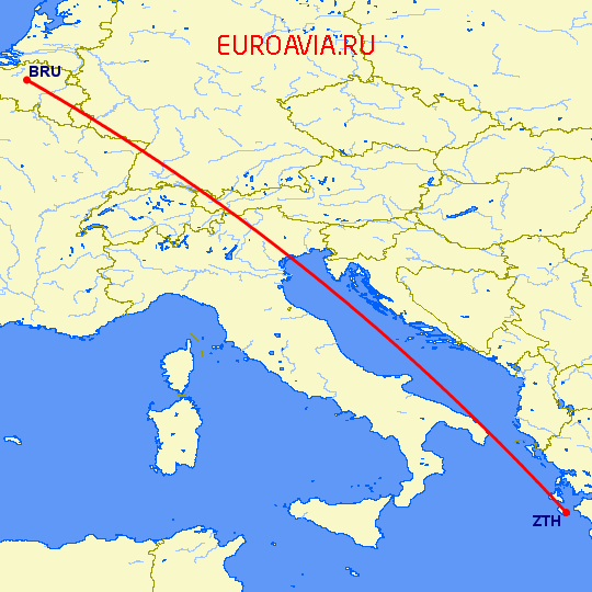 перелет Закинтос — Брюссель на карте