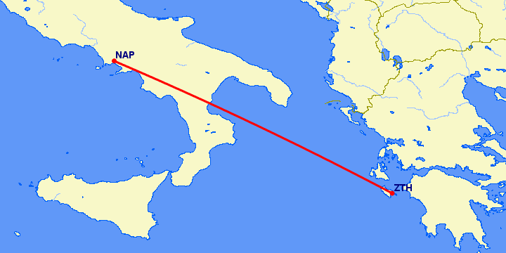 перелет Закинтос — Неаполь на карте
