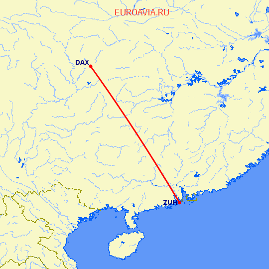 перелет Чжухай — Дэцзян на карте
