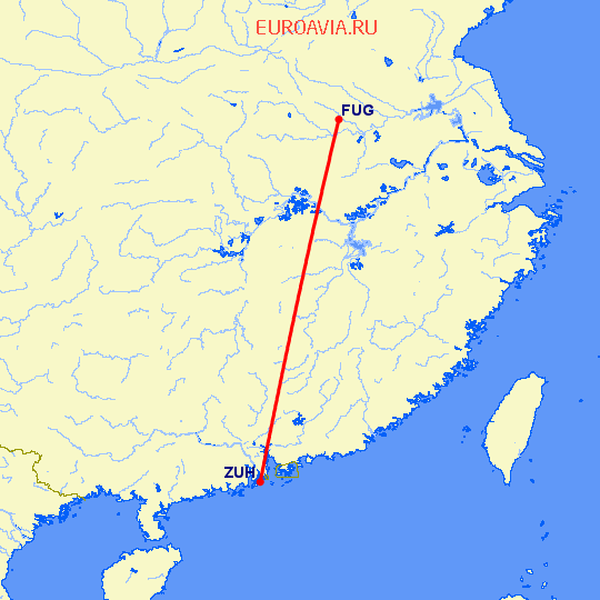перелет Чжухай — Фуан на карте