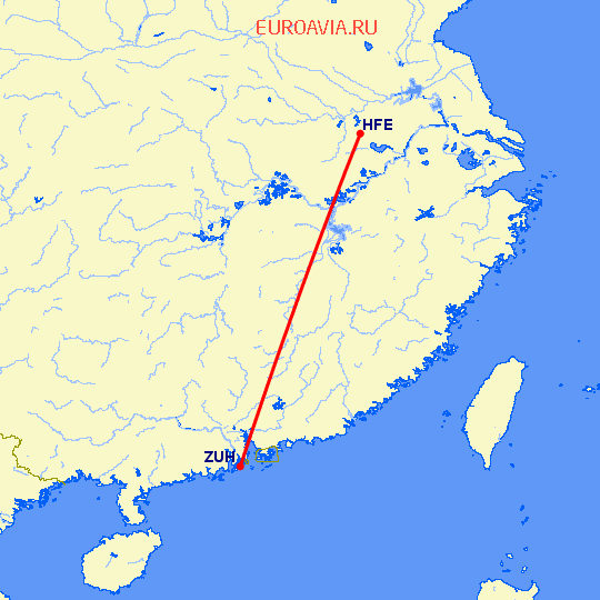 перелет Чжухай — Хефей на карте