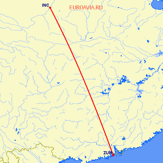 перелет Чжухай — Фучуан на карте