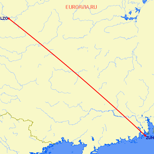 перелет Чжухай — Лужчоу на карте