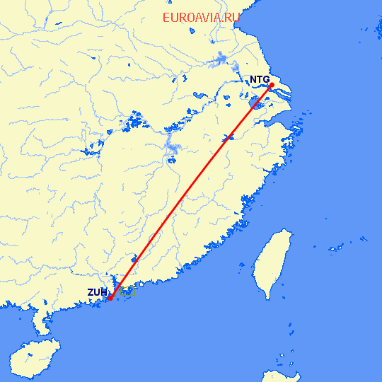 перелет Чжухай — Наньтун на карте