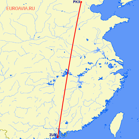 перелет Чжухай — Пекин на карте