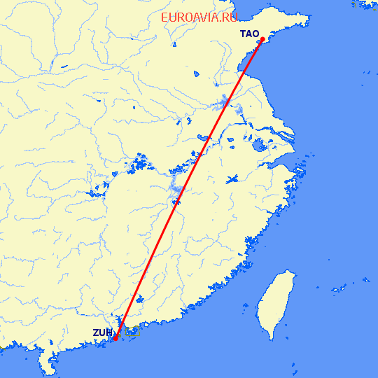 перелет Чжухай — Куаньдян на карте